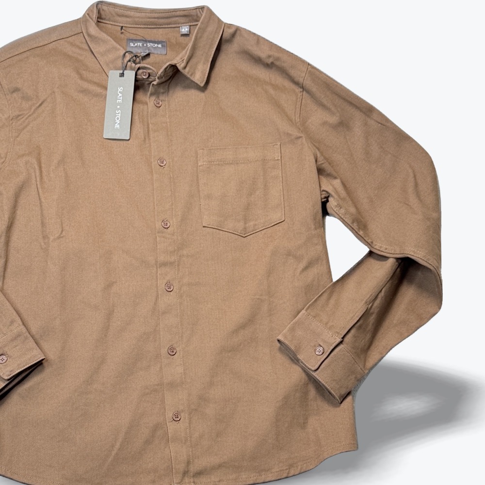 Slate & Stone Denim Overshirt Brown Mens Large Long Sleeve Button Down Shirt NEW